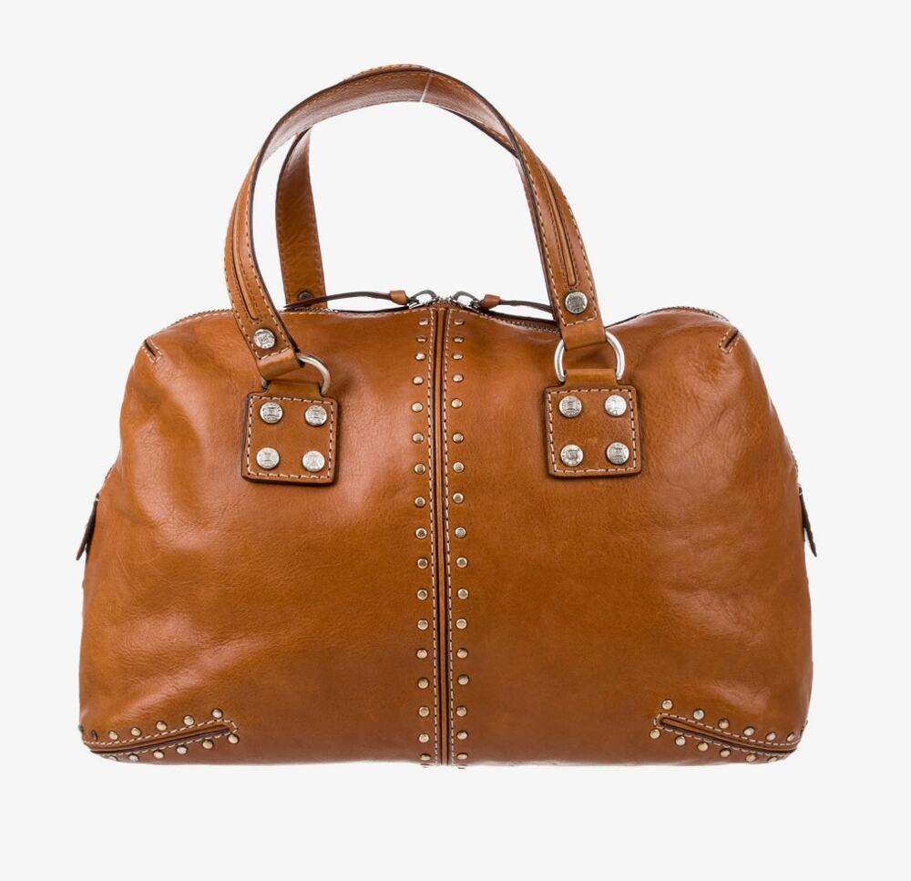 Michael Kors Studded Leather Shoulder Tote Bag Purse Brown